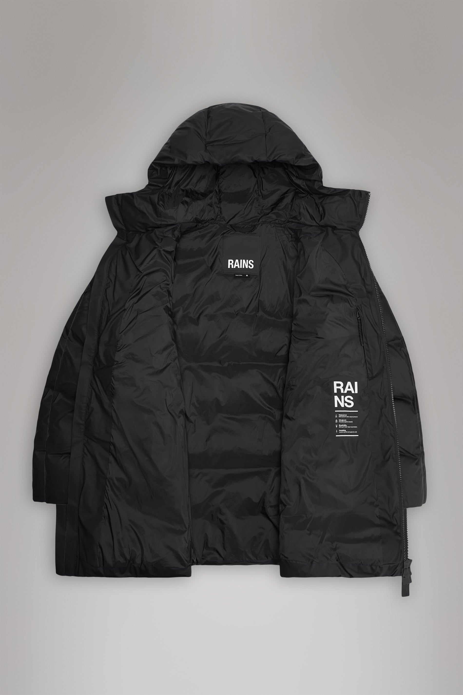 RAINS Alta Long Puffer Cargo Jacket Black Jacket