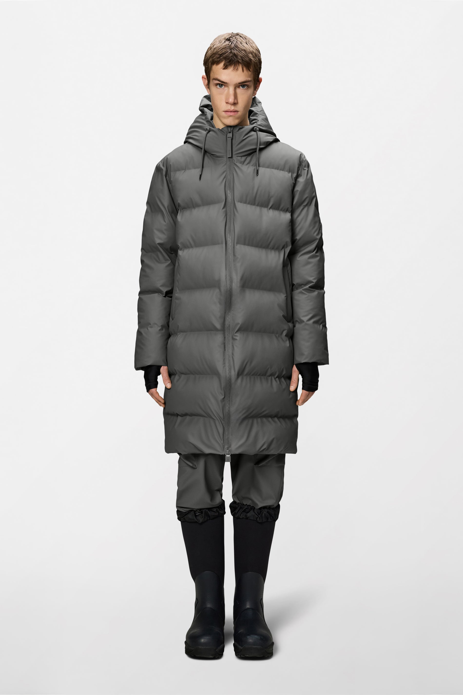 RAINS Alta Longer Puffer Jacket Grey Jacket