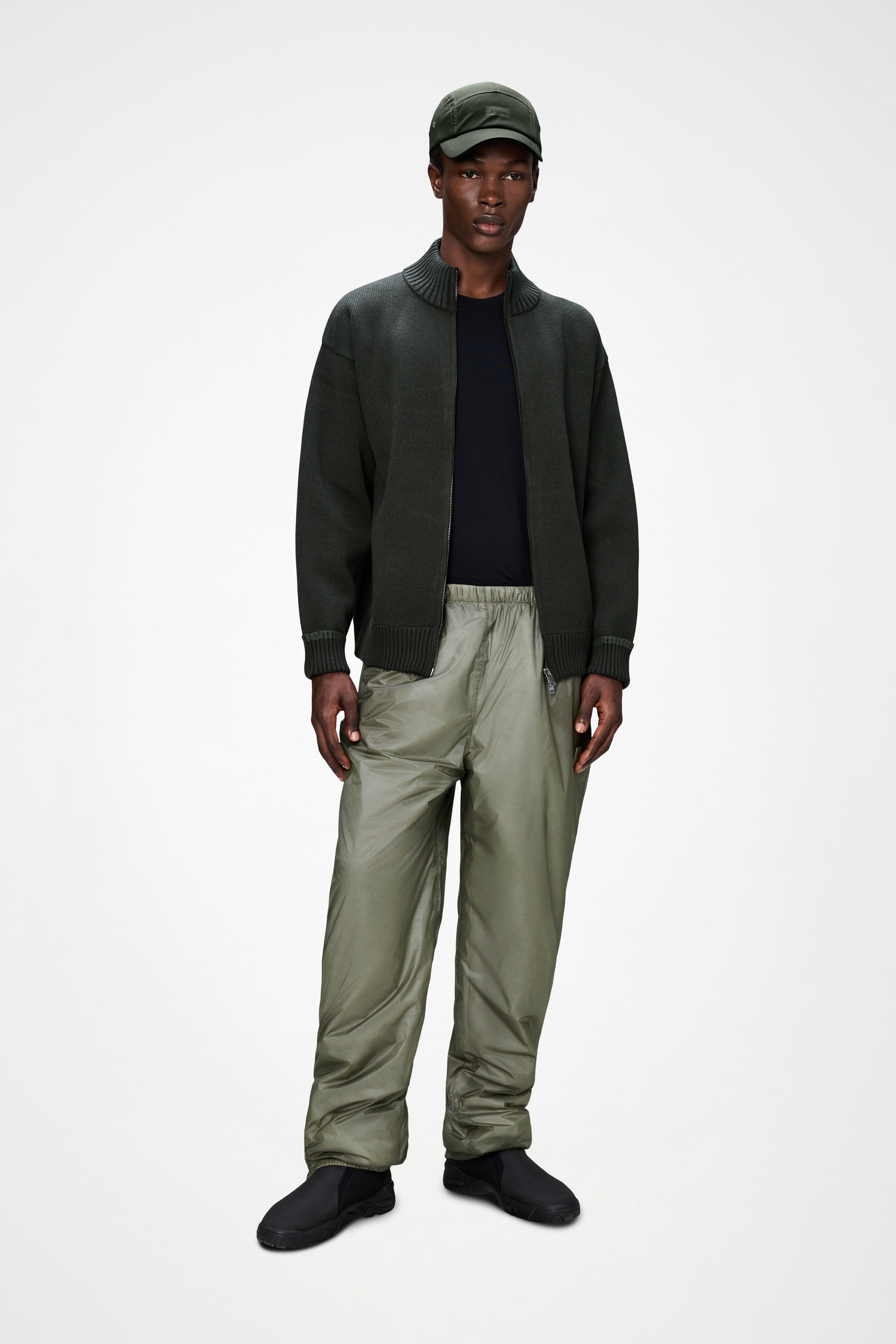 RAINS Sowa Knit Zip Cardigan Green/Black Long Sleeve