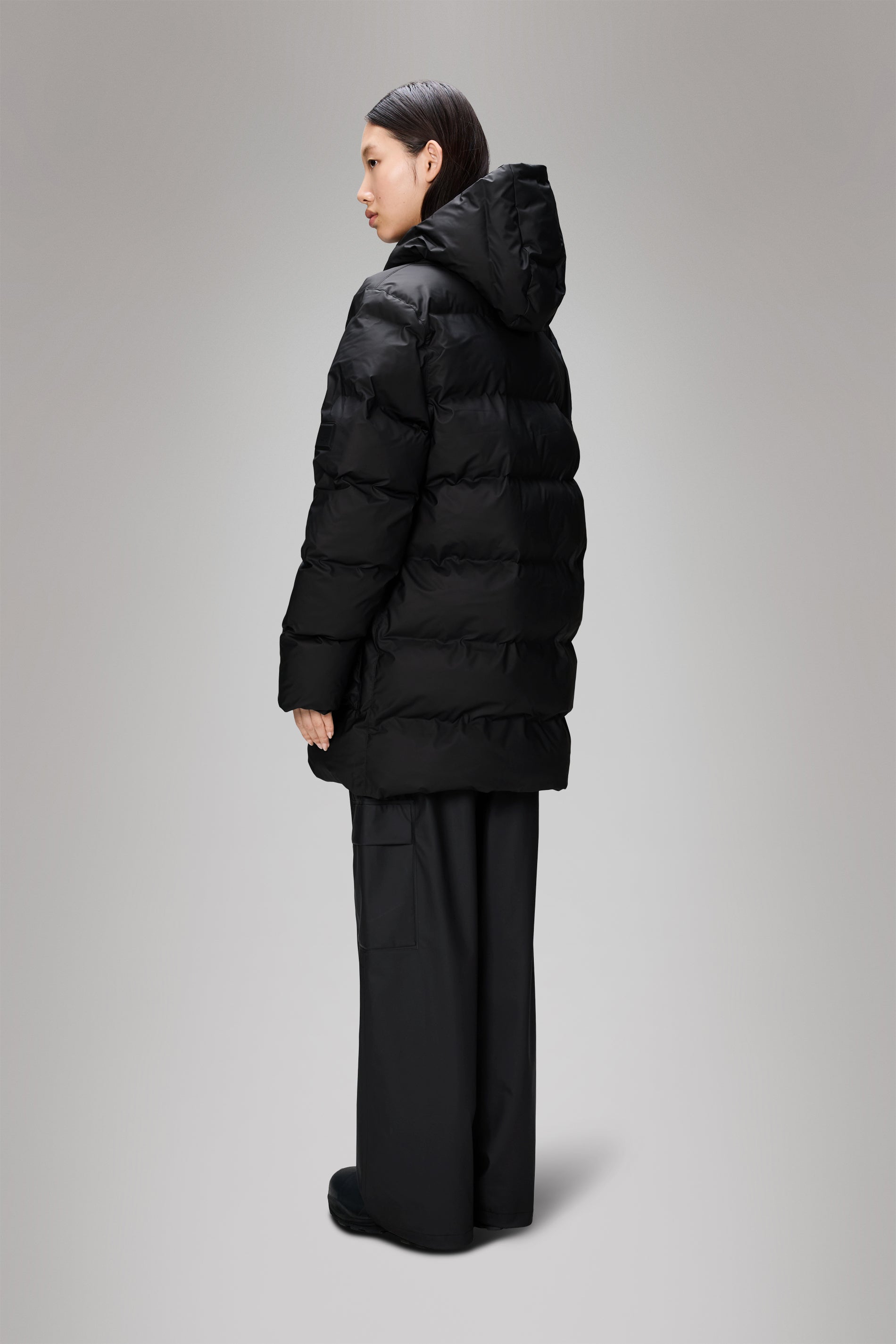Rains Alta Long Puffer Cargo Jacket Black Jacket