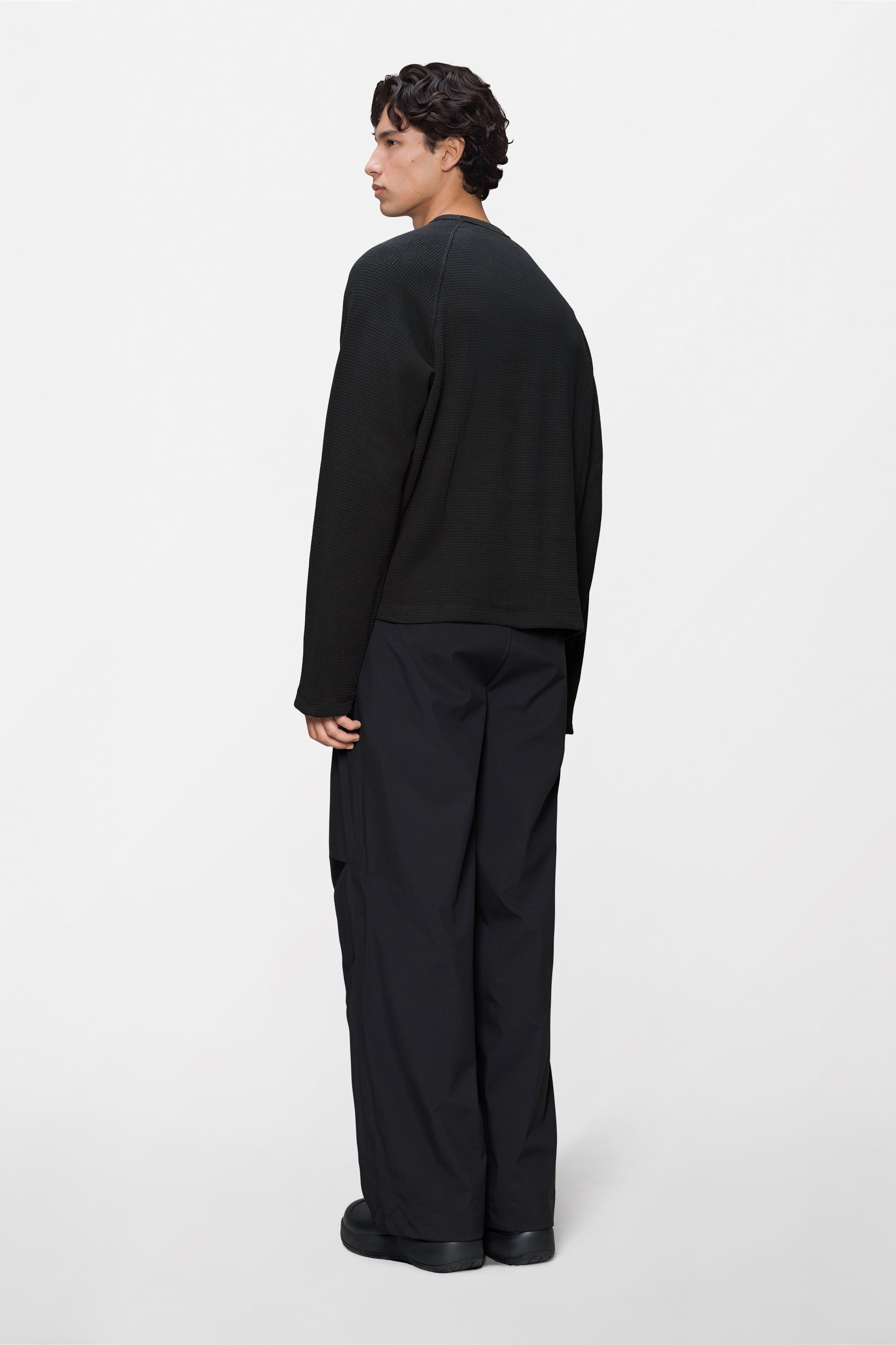 RAINS Waffle Long Sleeve T-Shirt Rains Black Long Sleeve