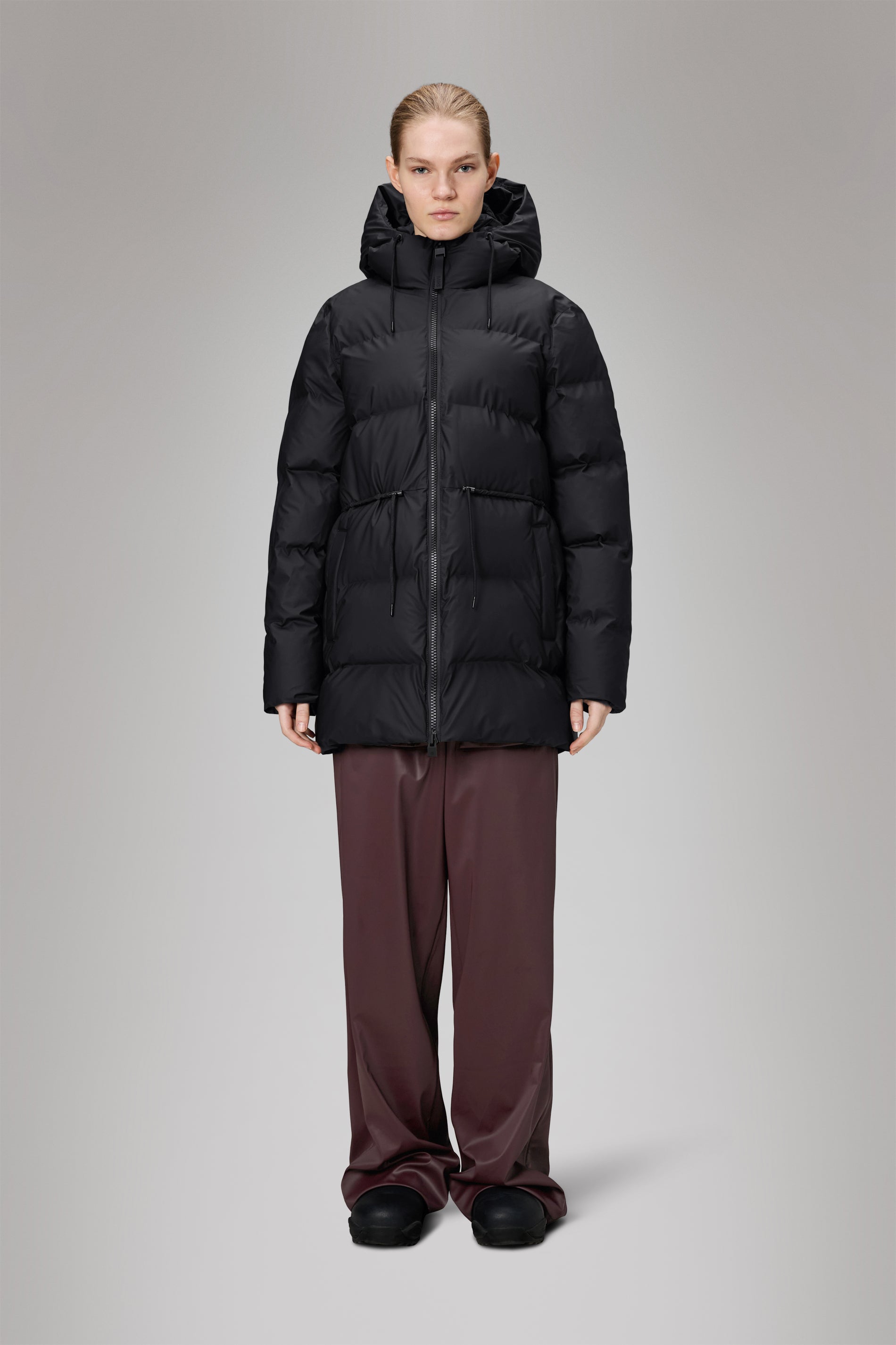 Rains Alta Long Puffer String W Jacket Black Jacket