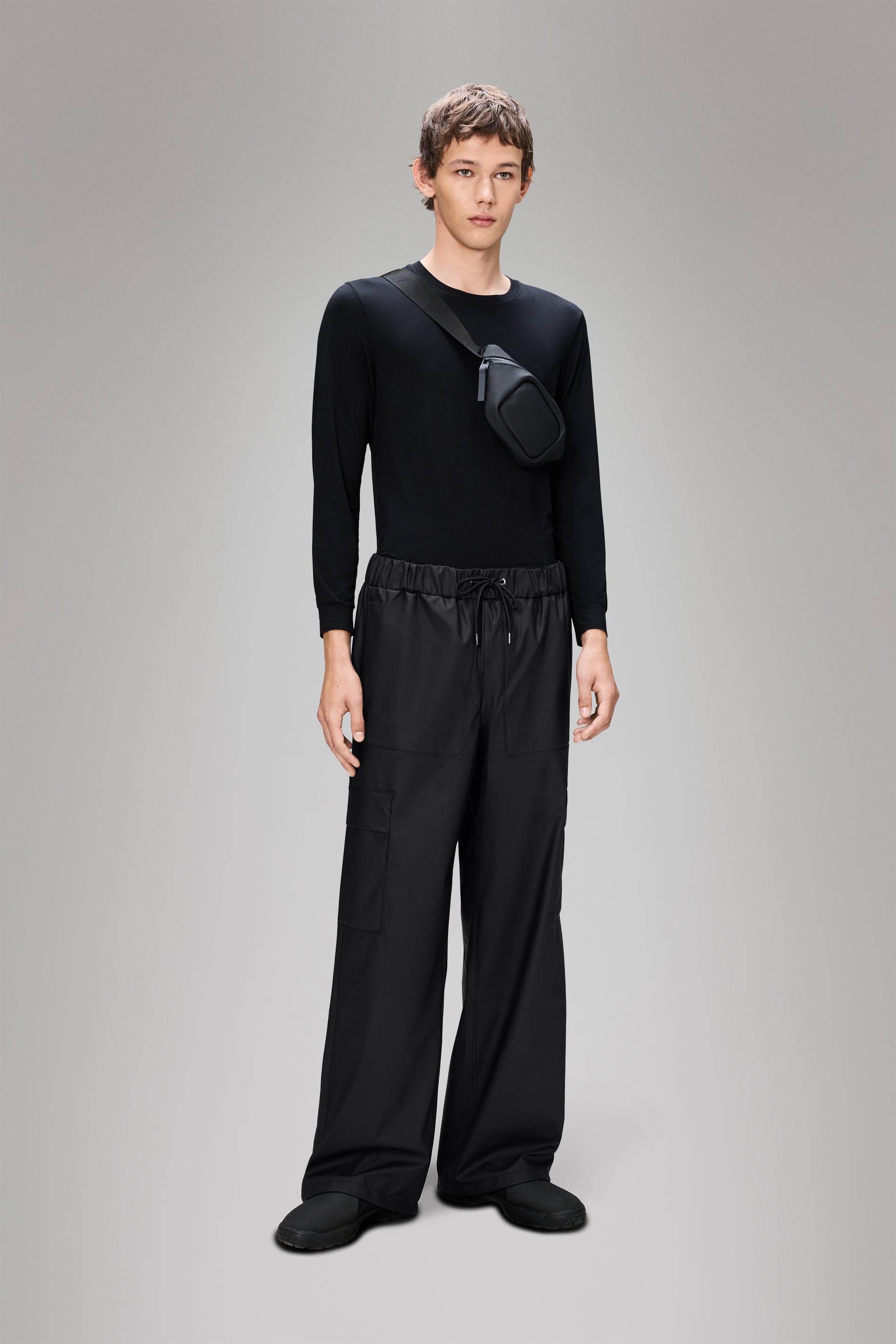 RAINS Cargo Rain Pants Wide Black Pants