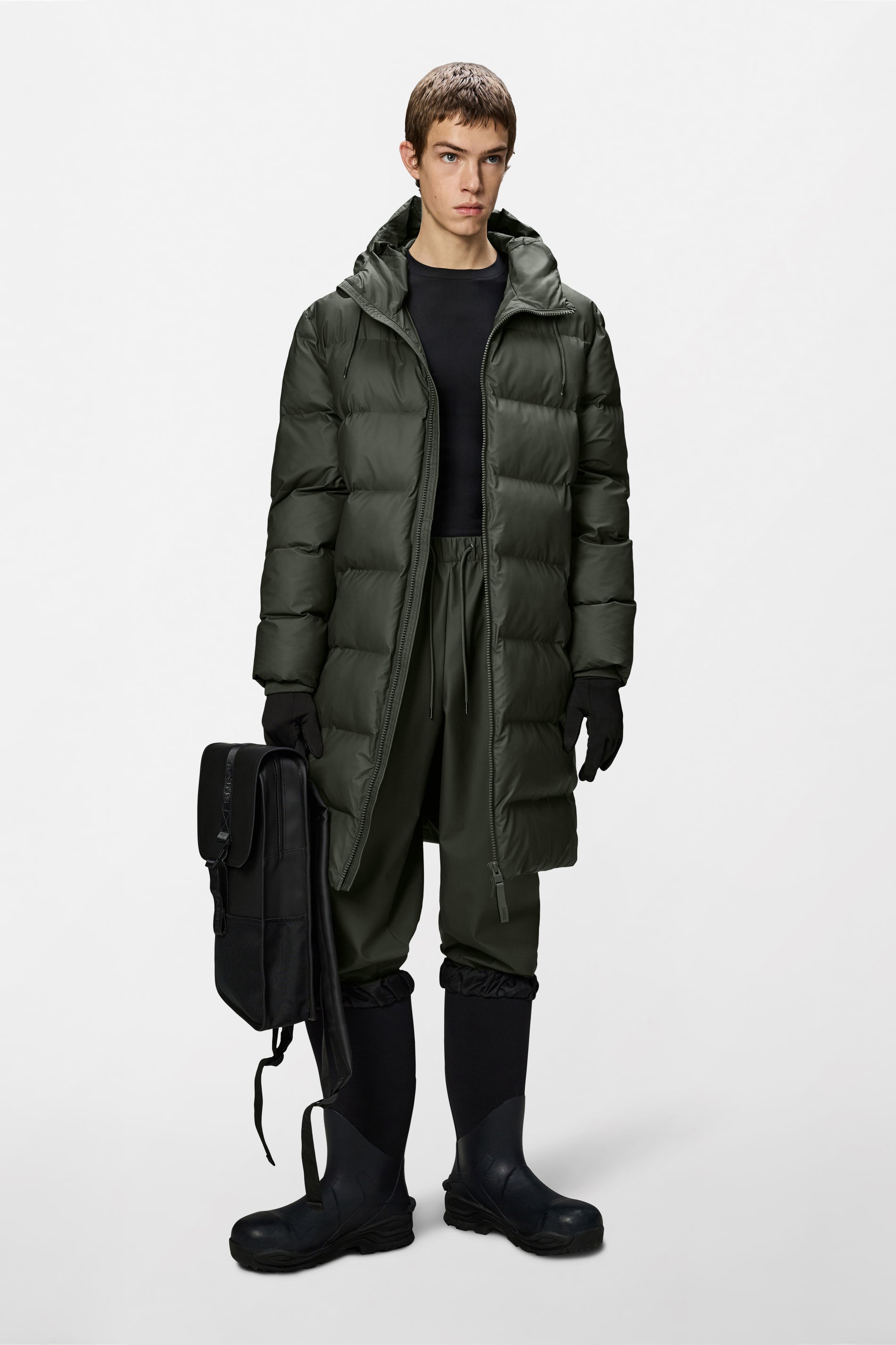 RAINS Alta Longer Puffer Jacket Green Jacket