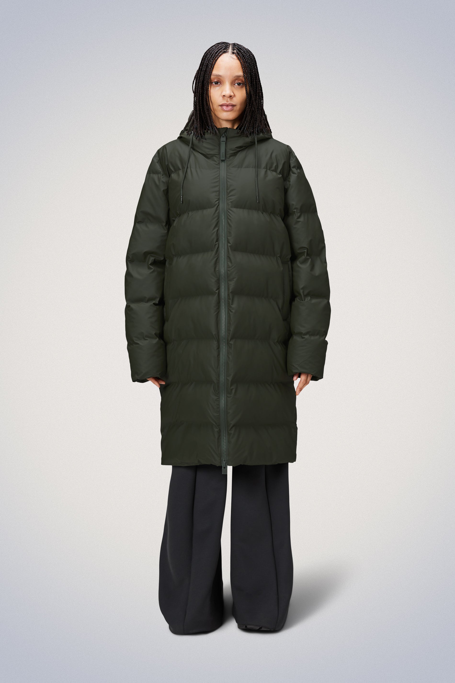 Rains® Alta Long Puffer Jacket in Black for $680