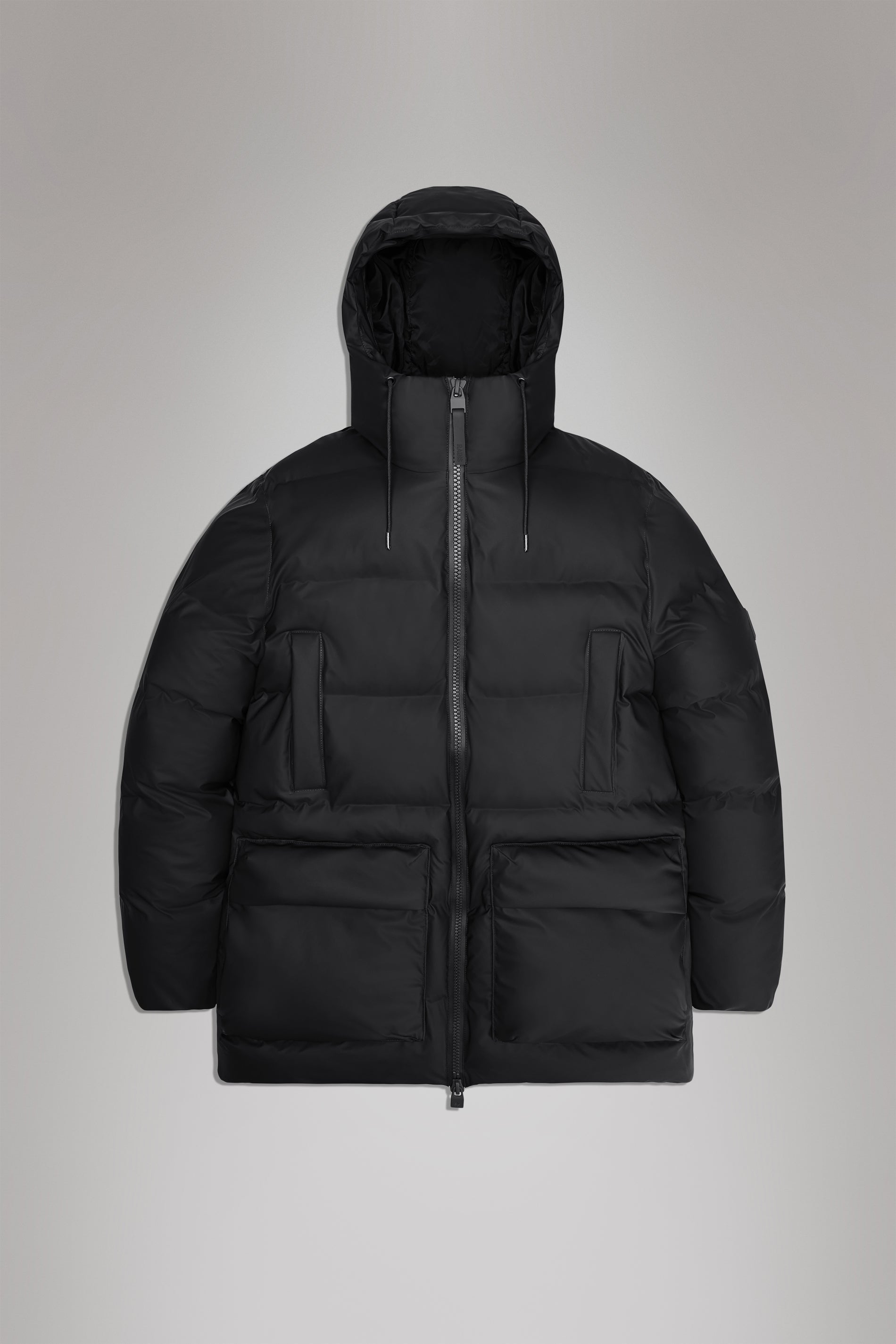 Rains Alta Long Puffer Cargo Jacket Black Jacket